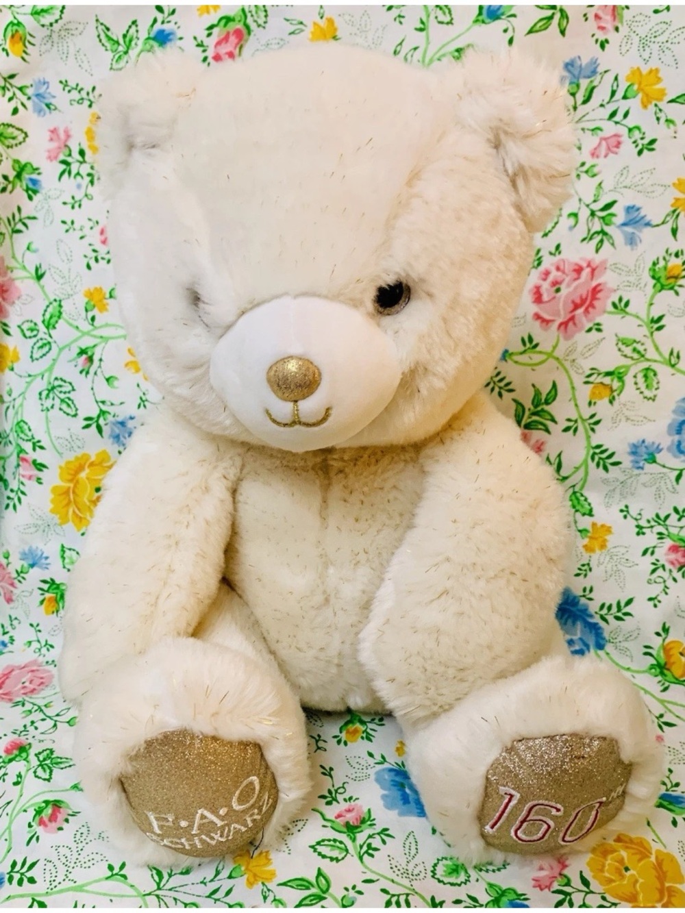 FAO Schwarz 160 Years of Toys Glitter Bear 12" Stuffed Animal White & Gold Plush
